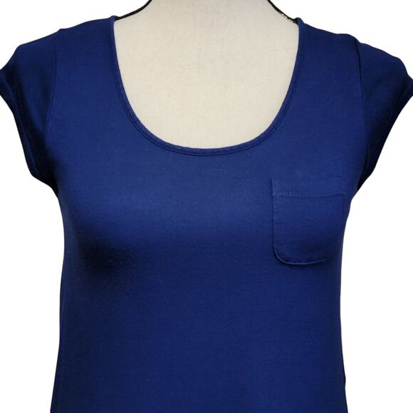 Ever New Blue Knit Top Womens Sz‎ 2 Cap Sleeve Minimalist Capsule Staple Basic - Picture 2 of 6